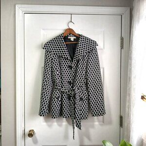 David Brooks Black and White Honeycomb Polka Dot Lightweight Trench Coat Size XL